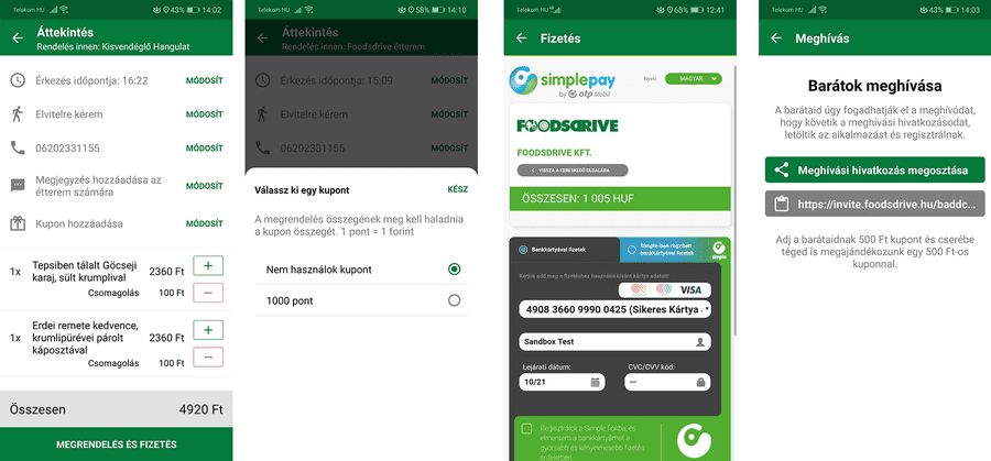 The result: Order and pay in the application